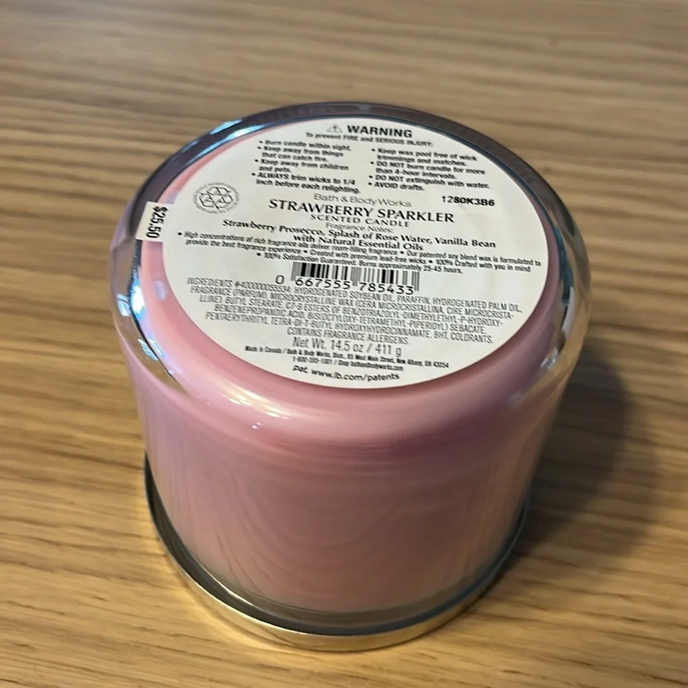 Bath & Body Works 3 Wick Candle. Strawberry Sparkler.
